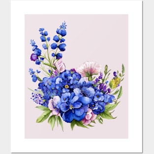 Beautiful Purple and Blue Lavender Flowers Violet Wildflowers garden Floral Pattern. Watercolor Hand Drawn Decoration. Summer Posters and Art